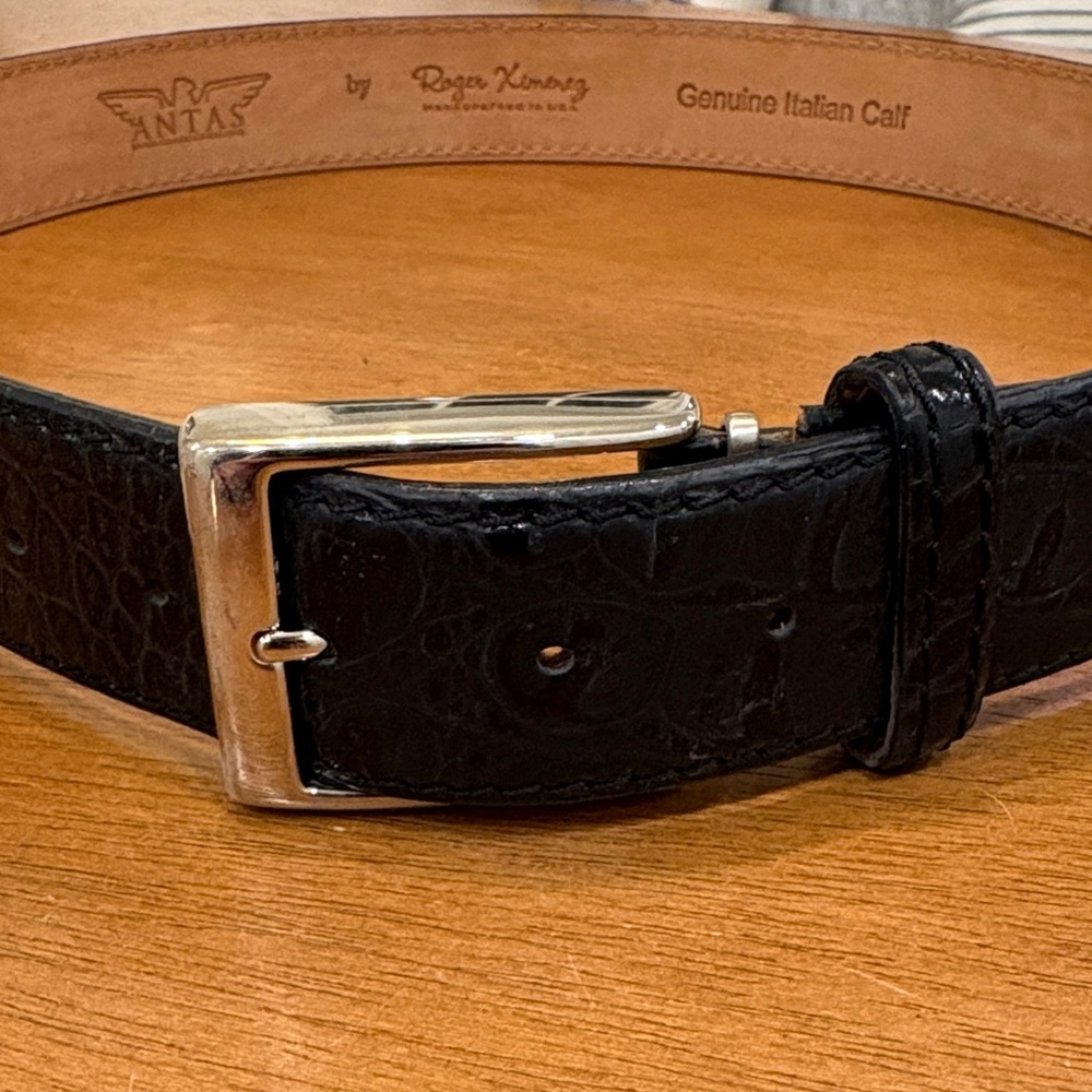 Antas Roger Ximinez Black Leather Belt with Silver Buckle size 30-38